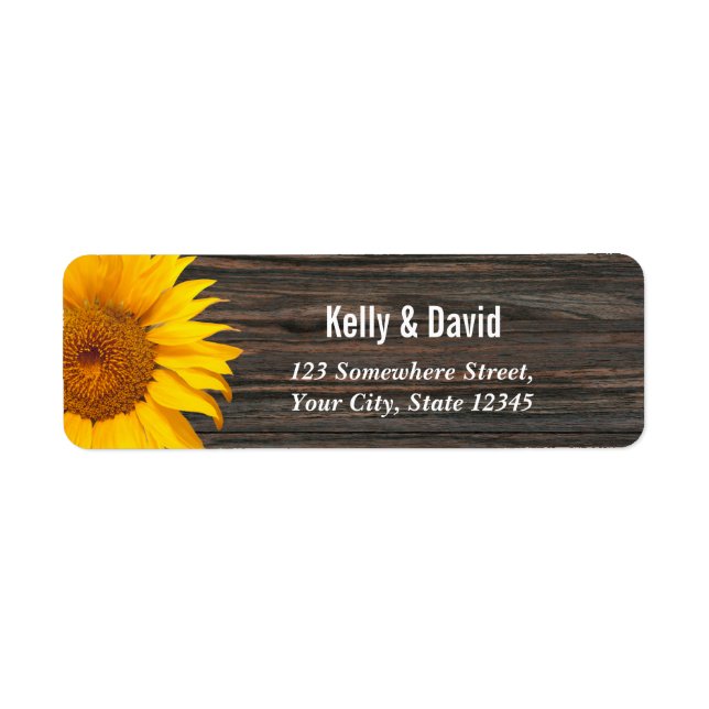 Rustic Dark Wood Sunflower Wedding Return Address Label (Front)