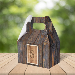 Rustic Dark Wood Tone Monogram Favour Box