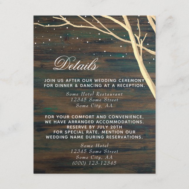 Rustic Dark Wood Tree Fall Winter Wedding Details Enclosure Card (Front)