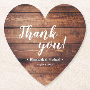 Rustic Dark Wood Wedding Thank You favor Paper Coaster
