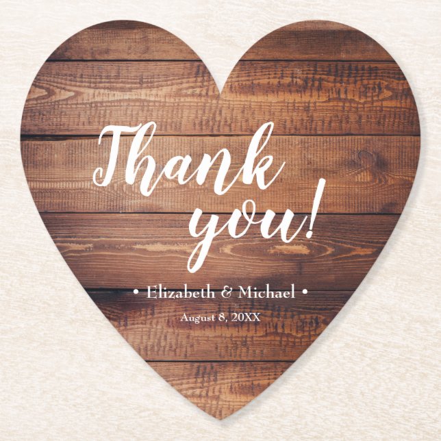 Rustic Dark Wood Wedding Thank You favor Paper Coaster (Front)