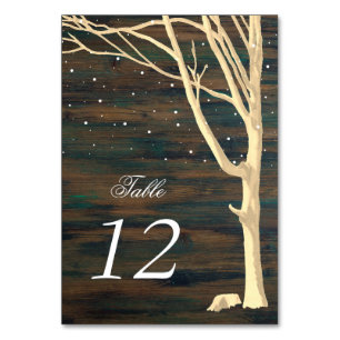 Rustic Dark Wood Winter Tree Wedding Table Number