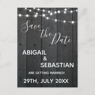 Rustic Dark Wood, with String Lights. Postcard