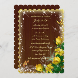 Rustic Dark Wood Yellow Floral Bridal Shower Invitation