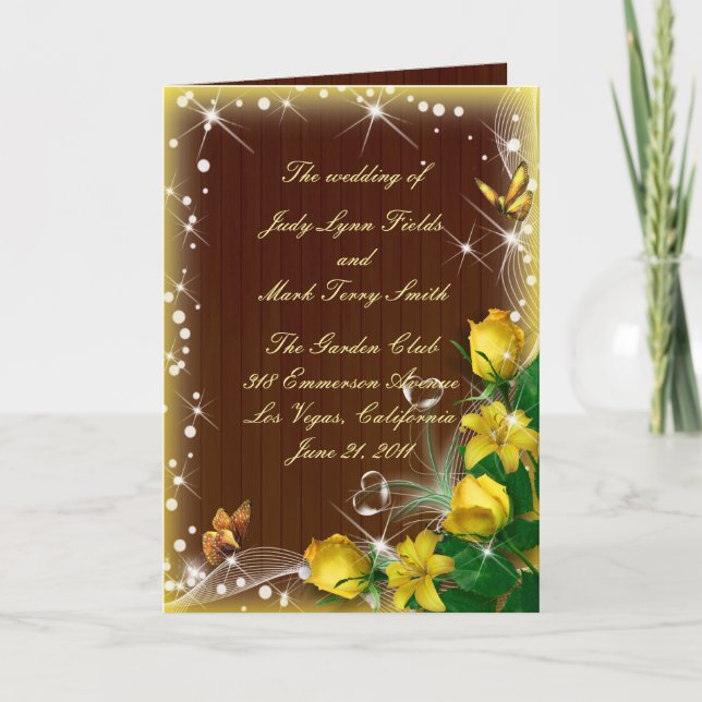 Rustic Dark Wood Yellow Floral Butterfly Program (Front)