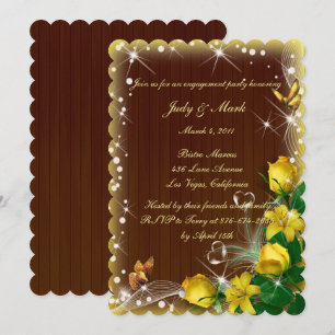 Rustic Dark Wood Yellow Floral Engagement Party Invitation