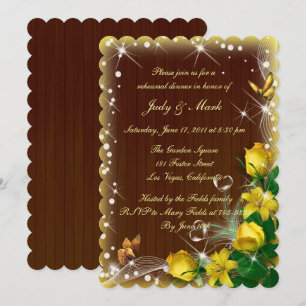Rustic Dark Wood Yellow Floral Rehearsal Dinner Invitation