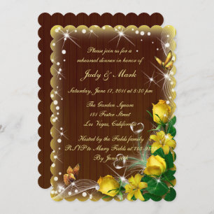 Rustic Dark Wood Yellow Floral Rehearsal Dinner Invitation