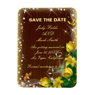 Rustic Dark Wood Yellow Floral Save The Date Magnet