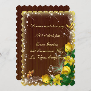 Rustic Dark Wood Yellow Floral Wedding Reception Invitation