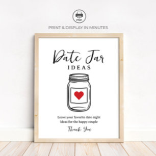 Rustic Date Jar Ideas Sign for Bridal Shower