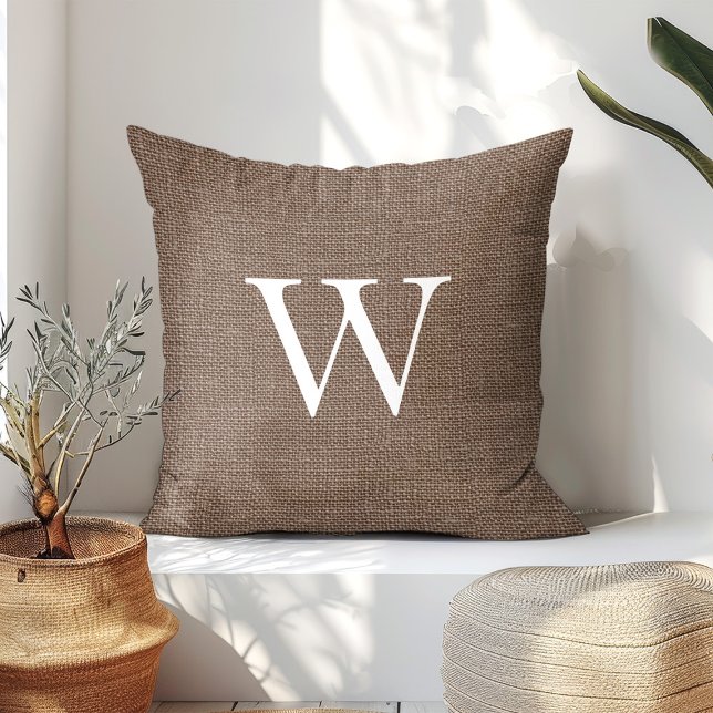 Rustic Deep Brown Faux Burlap Monogram Cushion (Creator Uploaded)