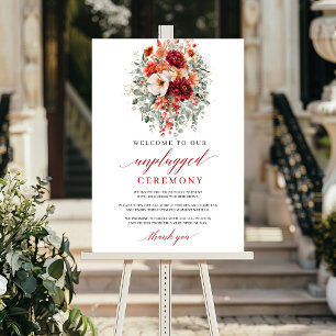 Rustic Deep Red Autumn Unplugged Ceremony Sign