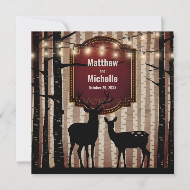 Rustic Deer and Trees Fall/Winter Woodland Wedding Invitation (Front)