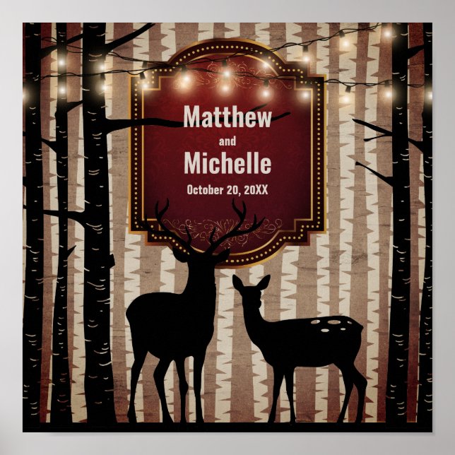 Rustic Deer and Trees Fall/Winter Woodland Wedding Poster (Front)