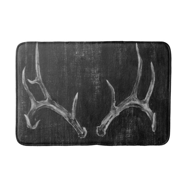 Rustic Deer Animal Head on Chalkboard Bath Mat (Front)