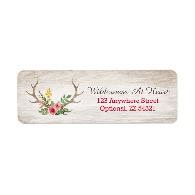 Rustic Deer Antler Bohemian Floral Return Address Label (Front)