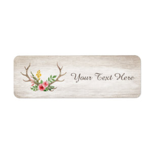 Rustic Deer Antler Bohemian Floral Watercolor Wood Return Address Label