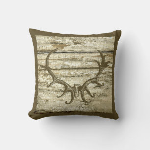 Rustic Deer Antler Hunting Theme Retro Art Stag Cushion