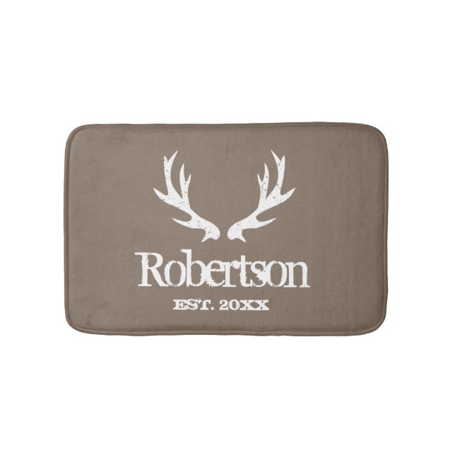Rustic deer antler khaki beige custom bath mat (Front)