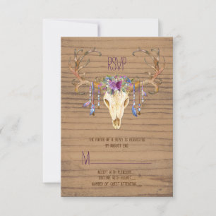 Rustic Deer Antler Skull Southwestern Wedding RSVP Card