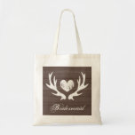 Rustic deer antler wedding bridesmaid tote bag<br><div class="desc">Vintage deer antler wedding tote bag for bridesmaids. Rustic barn wood grain panel design for country chic marriage. Brown and white or custom background color. Classy script typography for personalized name or monogram. Make one for elegant brides entourage, cute bridesmaid, maid of honor, flower girl, mother of the bride etc....</div>