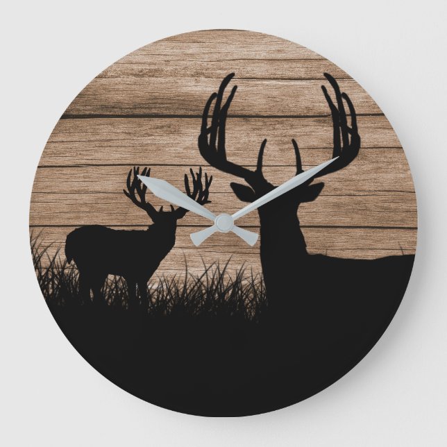 Rustic Deer Antlers Buck Hunting Large Clock (Front)