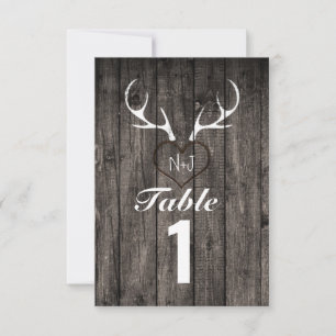 Rustic Deer Antlers & Carved Heart Table Number