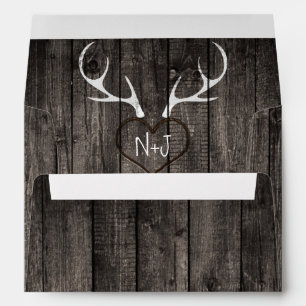 Rustic Deer Antlers & Carved Heart Wedding Envelope