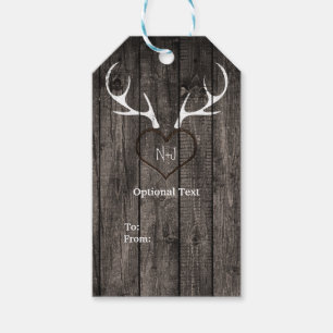 Rustic Deer Antlers & Carved Heart Wedding Gift Tags