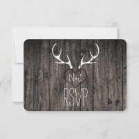Rustic Deer Antlers & Carved Heart Wedding RSVP