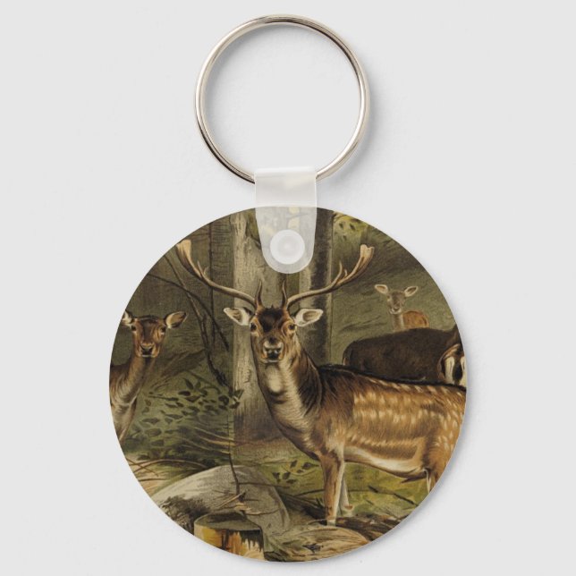 Rustic Deer Antlers Hunting Key Ring (Front)