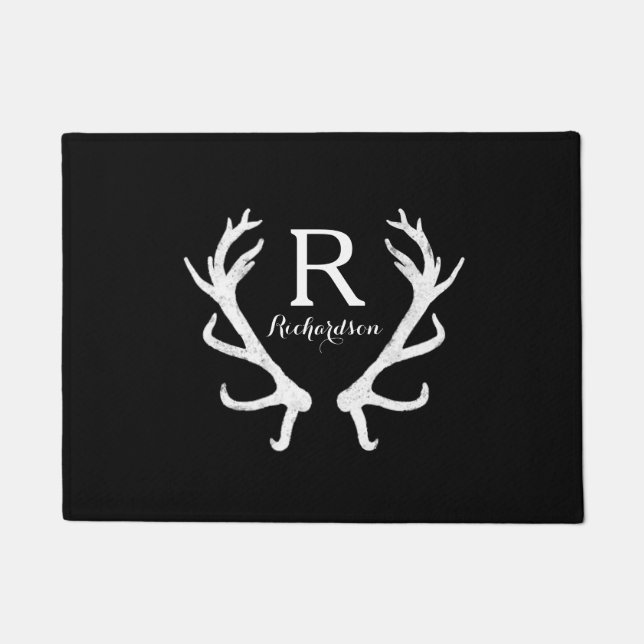 Rustic Deer Antlers Monogram, Choose Your Colour Doormat (Front)
