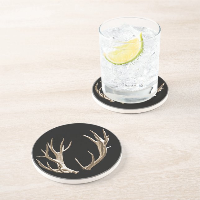 Rustic Deer Antlers Sandstone Coasters (Side)
