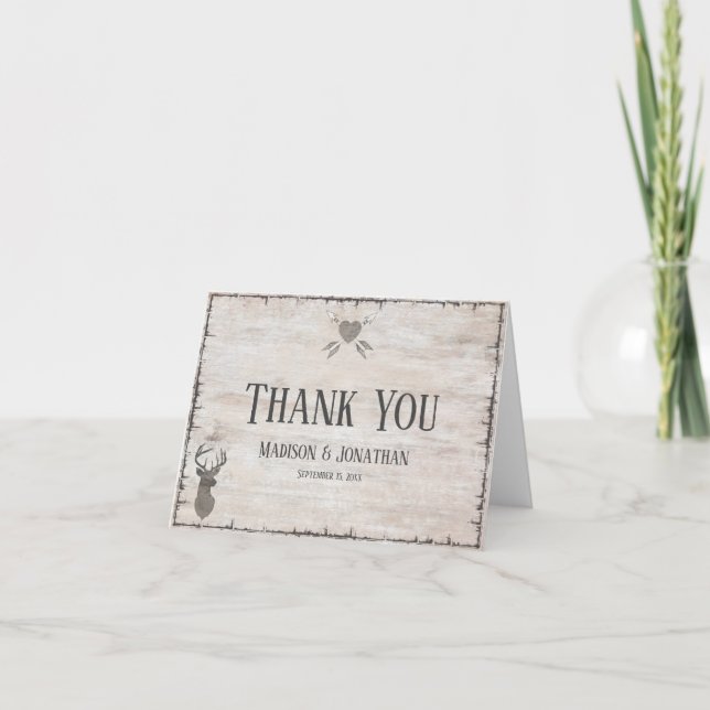 Rustic Deer Antlers Wedding Thank You Cards (Front)