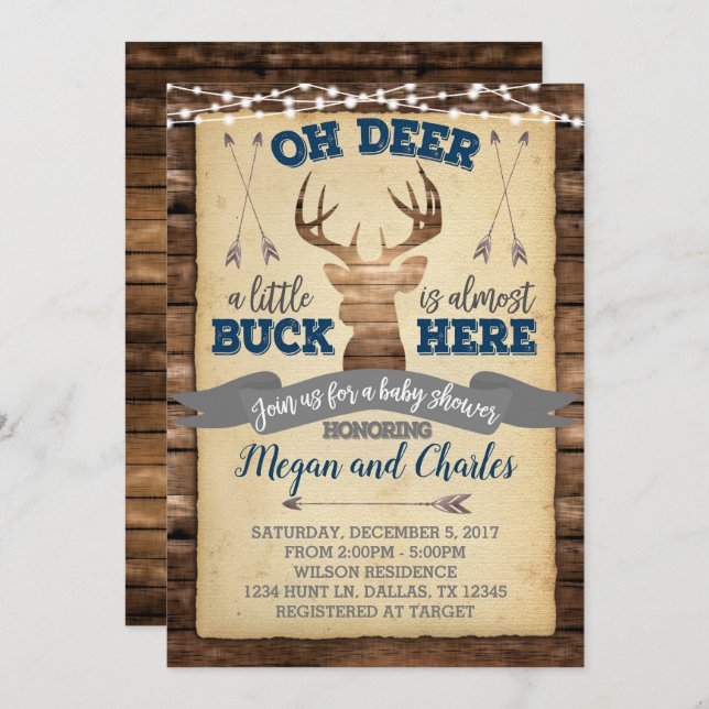 Rustic Deer Baby Shower Invitation Invite (Front/Back)