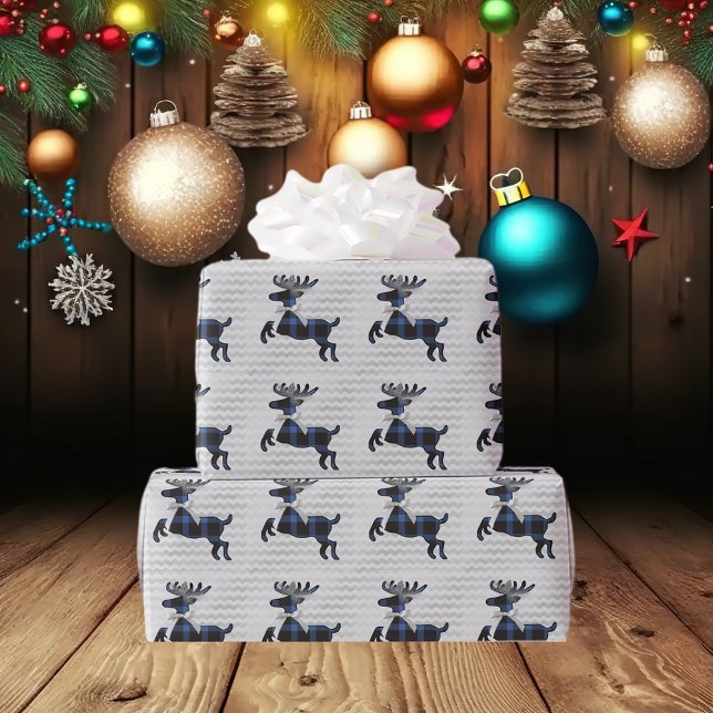 Rustic Deer Blue Silver Boho Pattern Wrapping Paper (Creator Uploaded)
