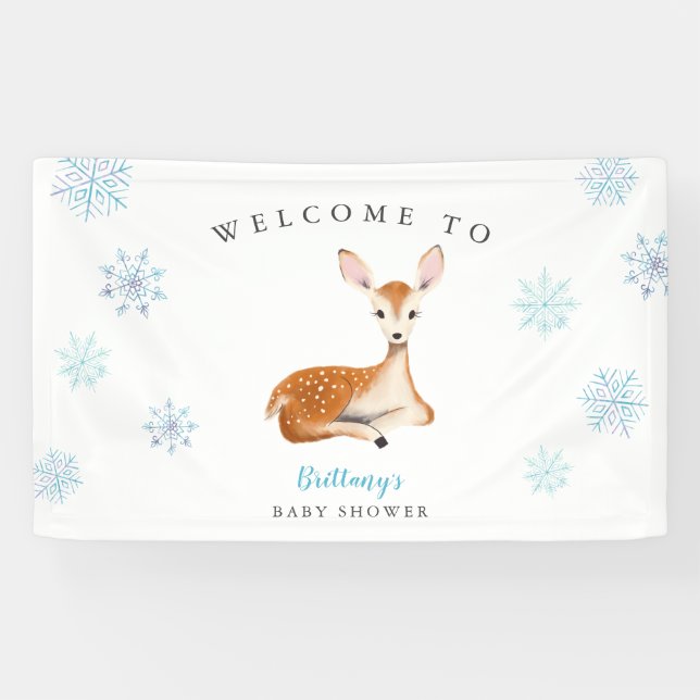 Rustic Deer Blue Winter Baby Shower Welcome Banner (Horizontal)