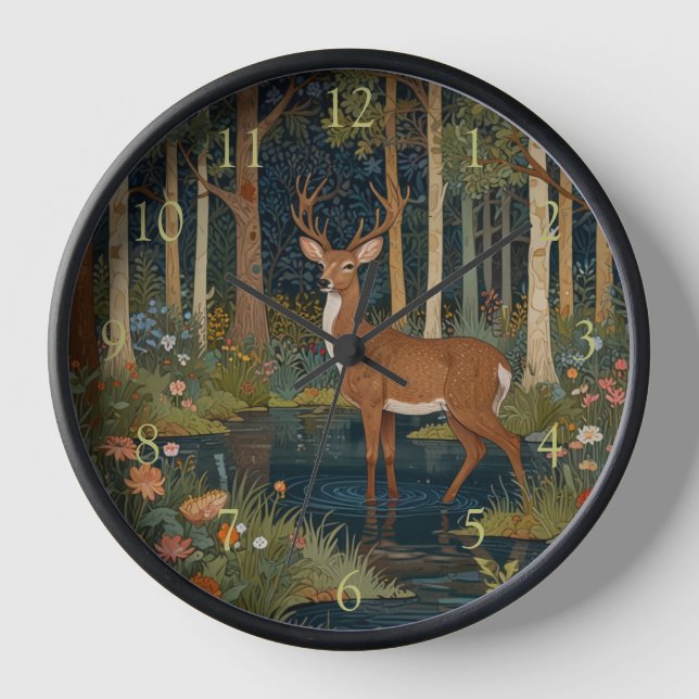 Rustic deer bohemian  woodland forest greenery  clock (Front)