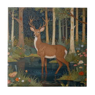 Rustic deer boho woodland forest greenery design ceramic tile