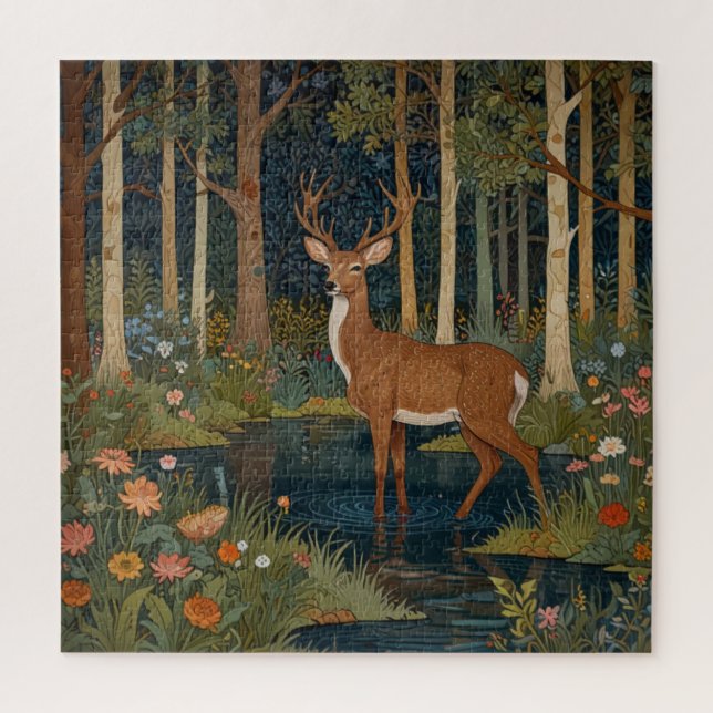 Rustic deer boho woodland nature lover greenery jigsaw puzzle (Vertical)