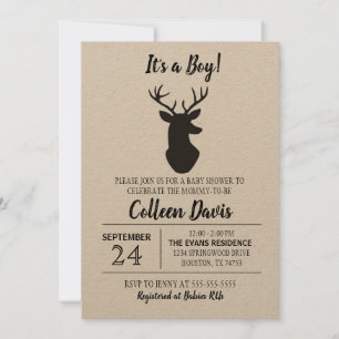 Rustic Deer Boy Baby Shower Invitation   Kraft