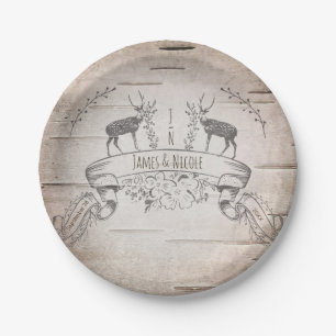 Rustic Deer & Branches Birch Wedding Reception Paper Plate