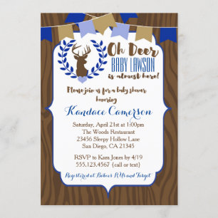 Rustic Deer Buck Baby Shower Invitation, Boy Blue Invitation