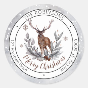Rustic Deer Buck Merry Christmas Family   Classic Round Sticker