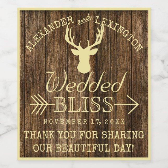Rustic Deer Buck on Wood Hunter's Wedding Wine Label (Single Label)