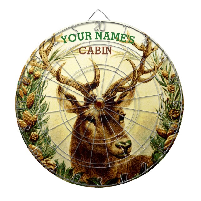 Rustic Deer Cabin Personalised Dartboard (Front)