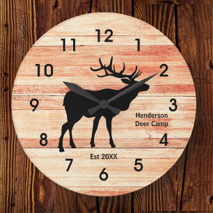Rustic Deer Camp Wood Style Acrylic Clock