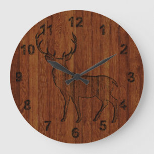 Rustic Deer carved in wood Effect Large Clock