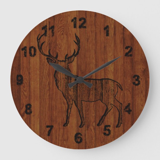 Rustic Deer carved in wood Effect Large Clock (Front)